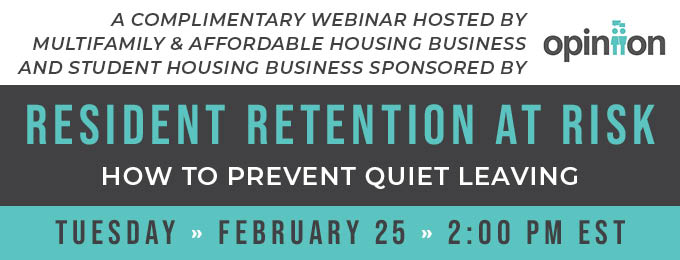 Webinar — Resident Retention at Risk: How to Prevent Quiet Leaving, Feb. 25th at 2 pm EST